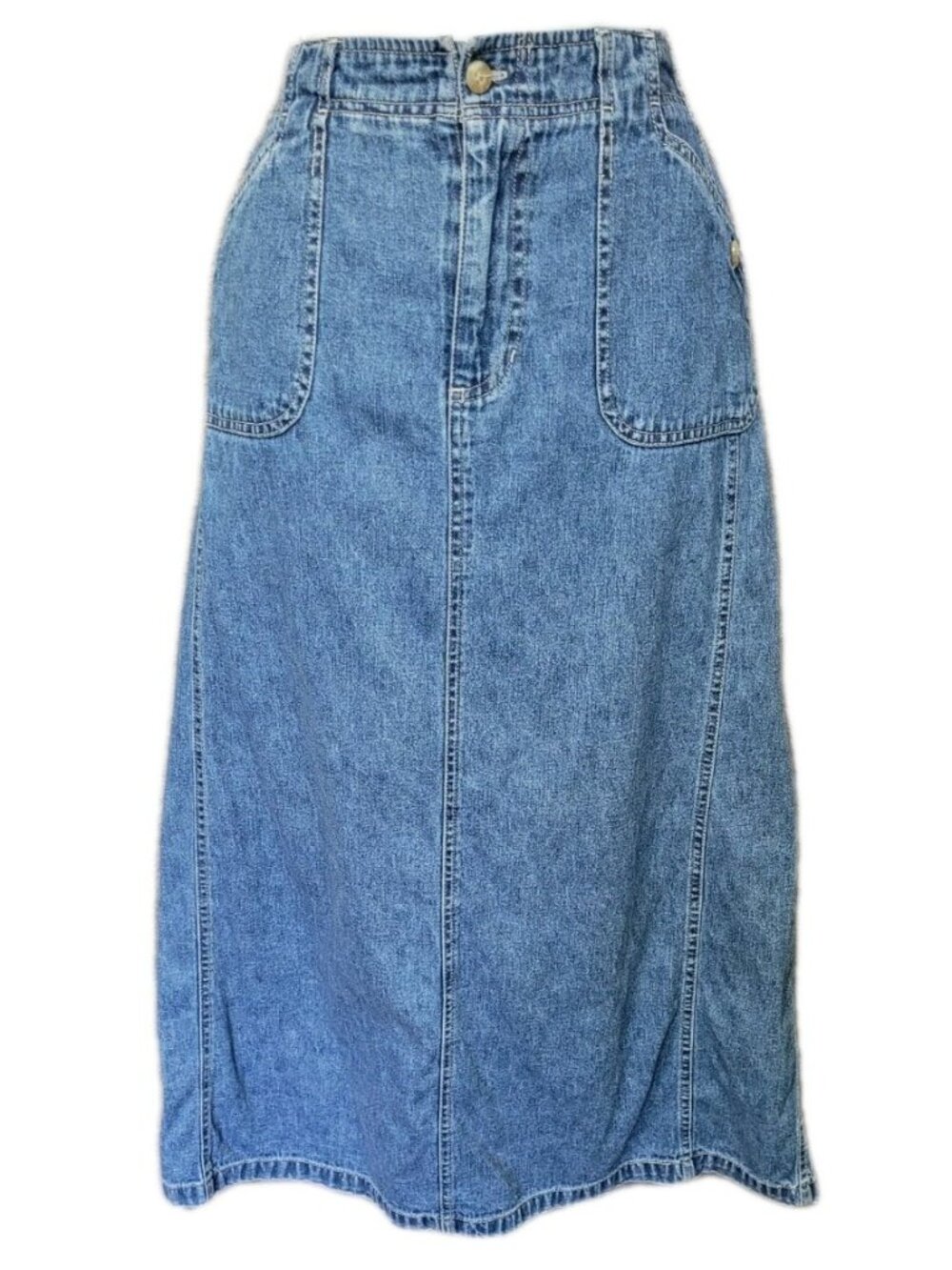 Vintage Y2K Denim Maxi Jean Skirt Womens 12 Front Back Pockets‎ Back Slit